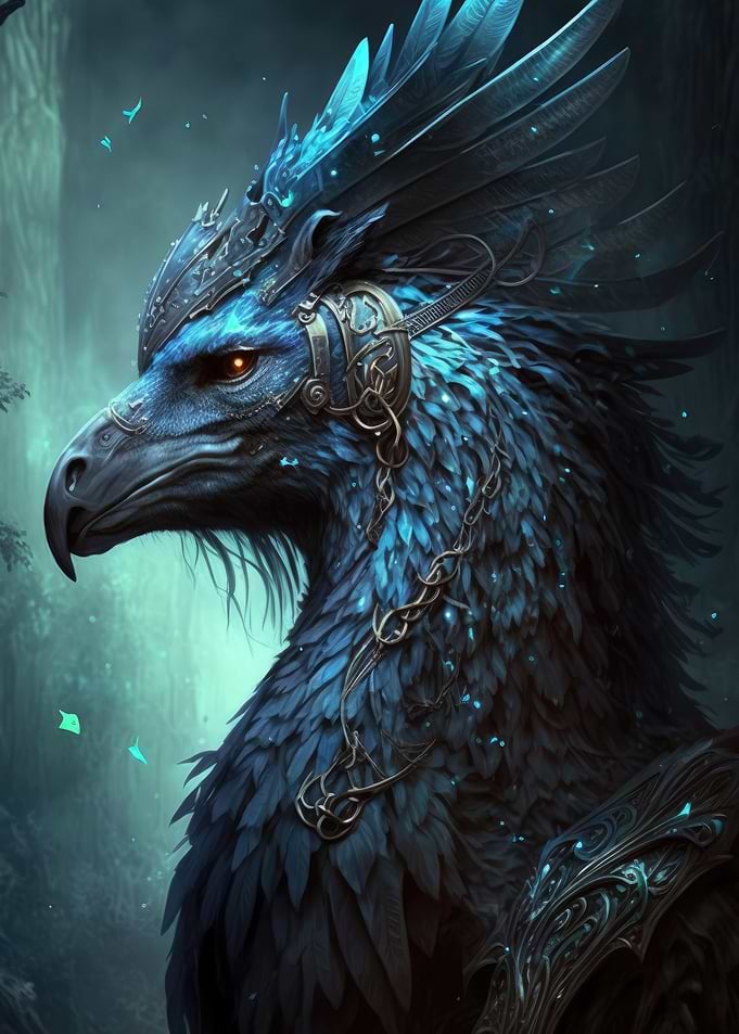 Majestic Blue Griffin with Ornate Armor