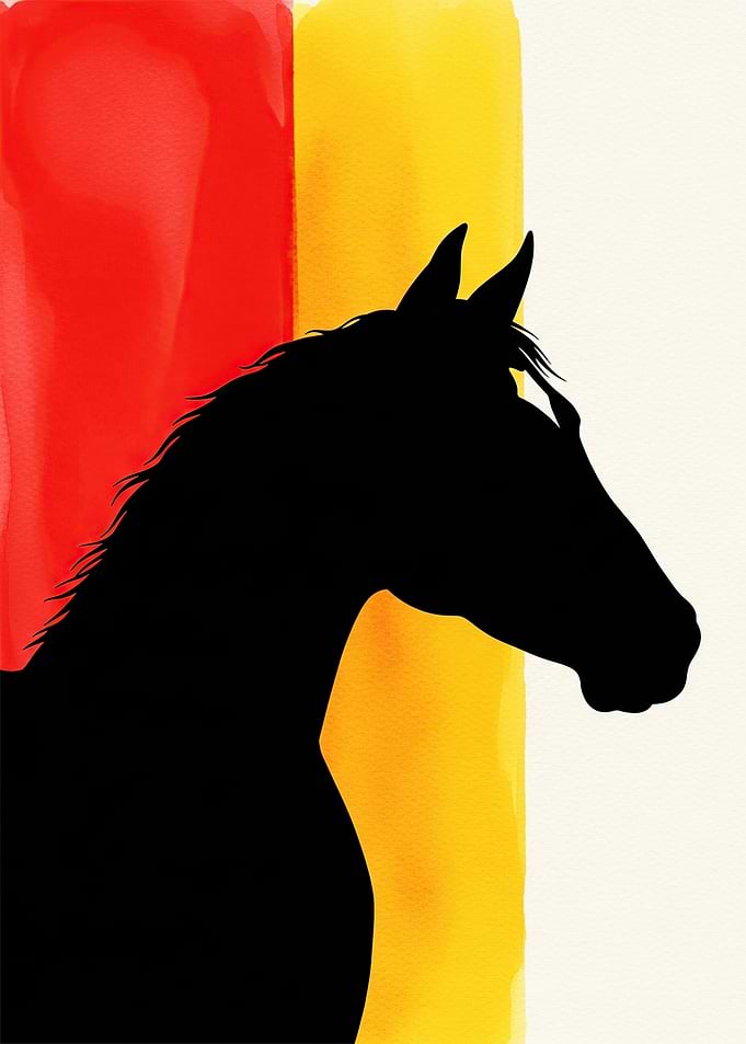 Black Horse Silhouette with Watercolor Background