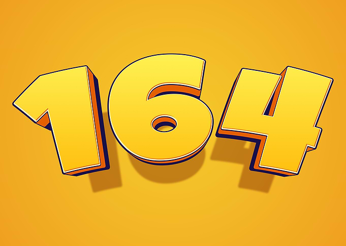 Number 164 in 3D Yellow Font