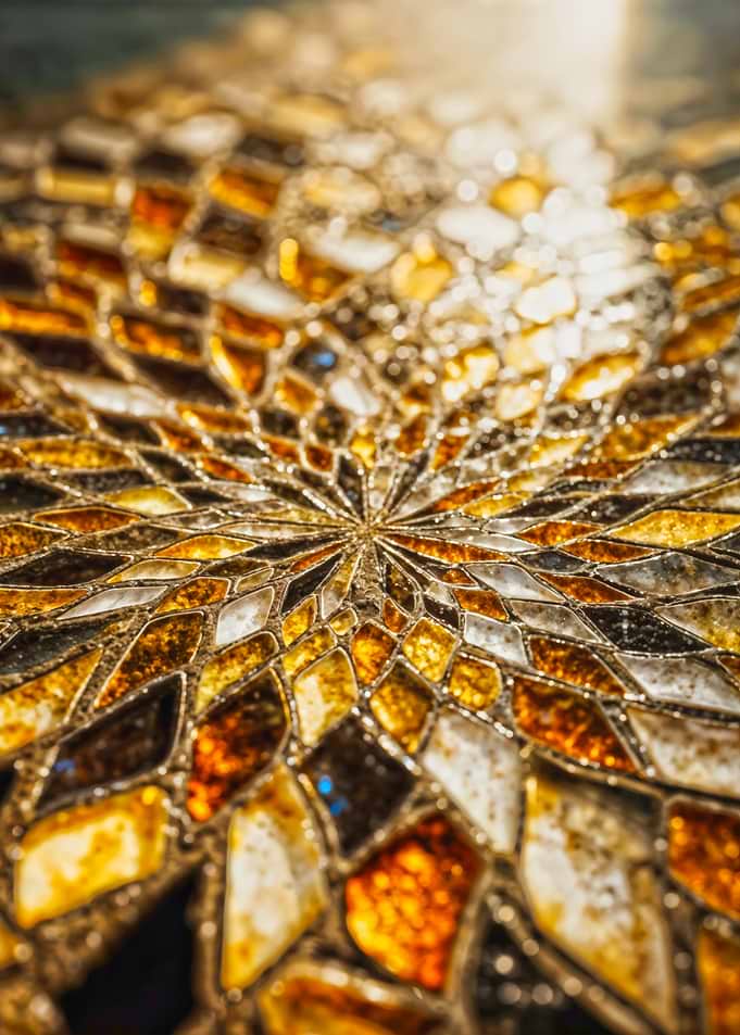 Golden Mosaic Glass Geometric Pattern