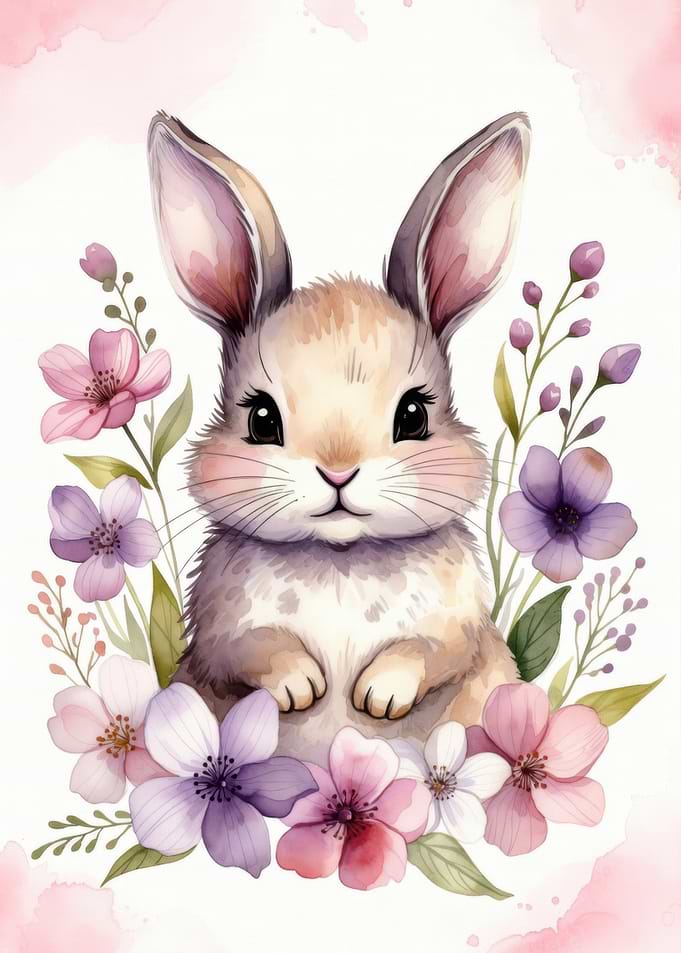 Cute Bunny Surrounded by Flowers