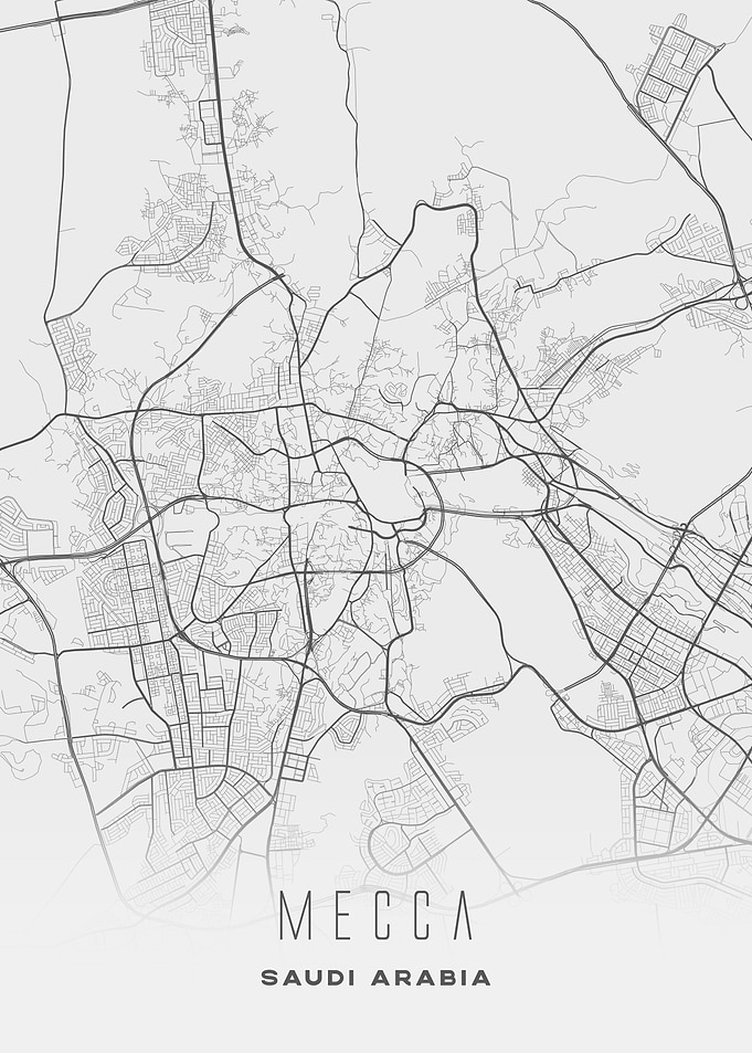 Mecca, Saudi Arabia - Minimal White City Map, Wall Art Print