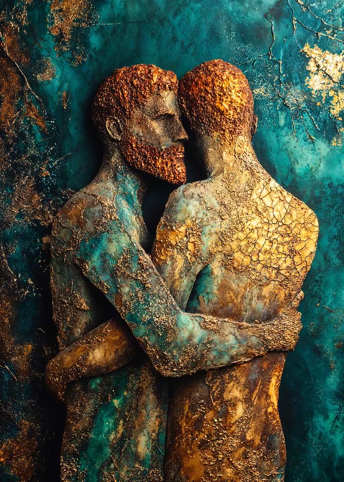 Intimate Male Couple Textured Sculpture