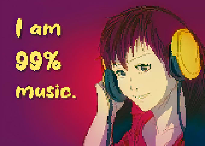 Pixel art girl listening music anime 99 percent