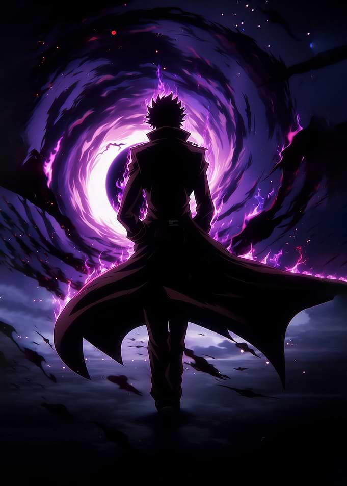 Man in Trench Coat Facing Purple Vortex