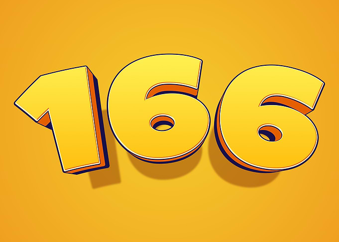 Number 166 in 3D Yellow Font