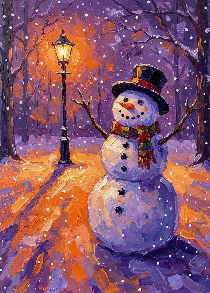 Snowman in a snowy forest