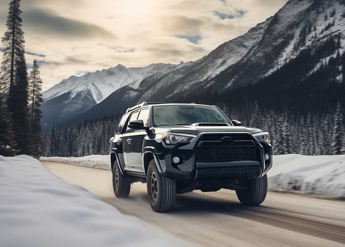 SUV driving on a snowy road