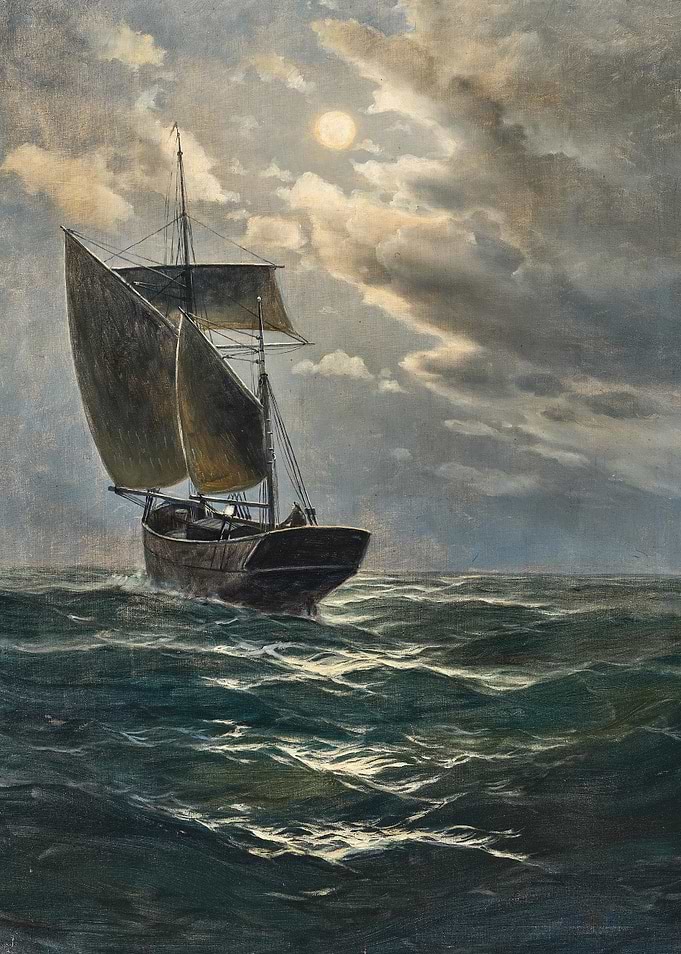 Sailboat on moonlit sea