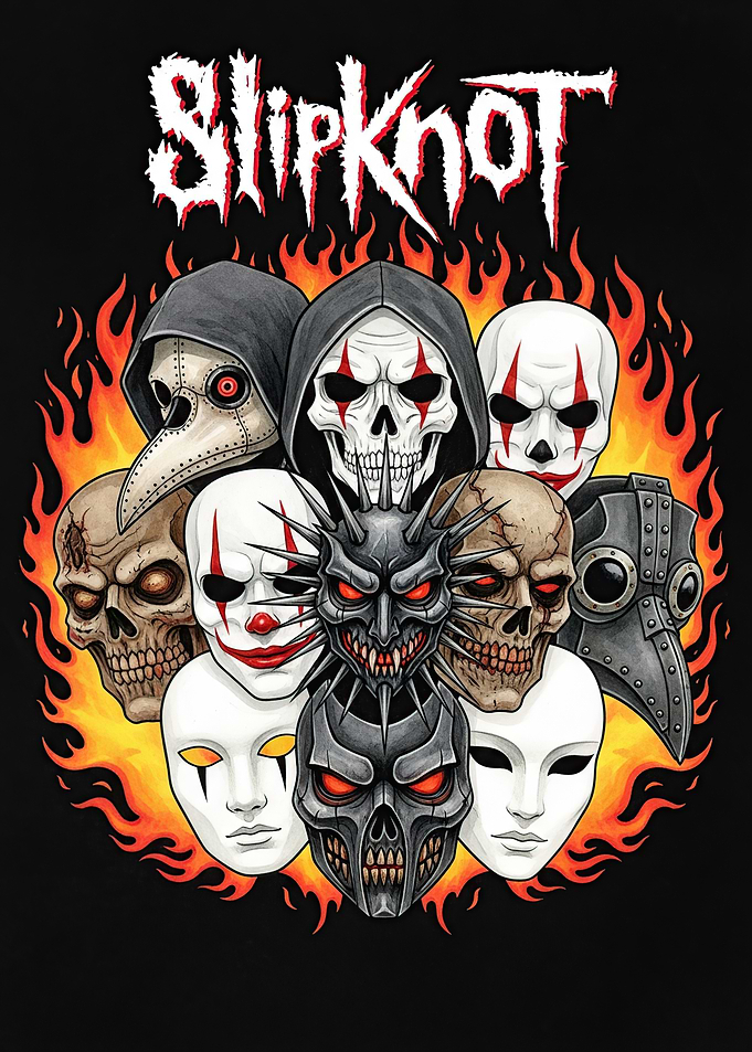 Slipknot Masks and Flames