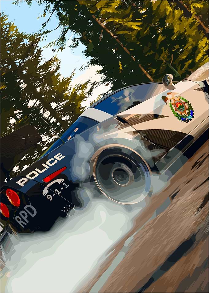 Police Car Drifting with Smoke