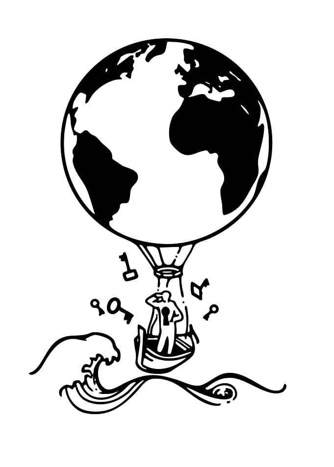 Globe hot air balloon with keys