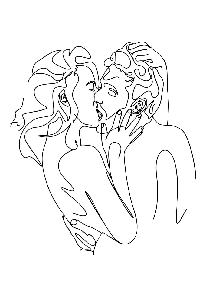Couple Kissing Line Art