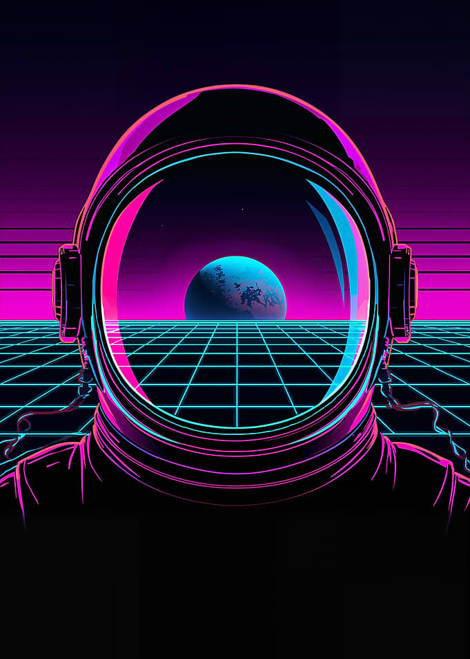 Astronaut in Retro Space Grid