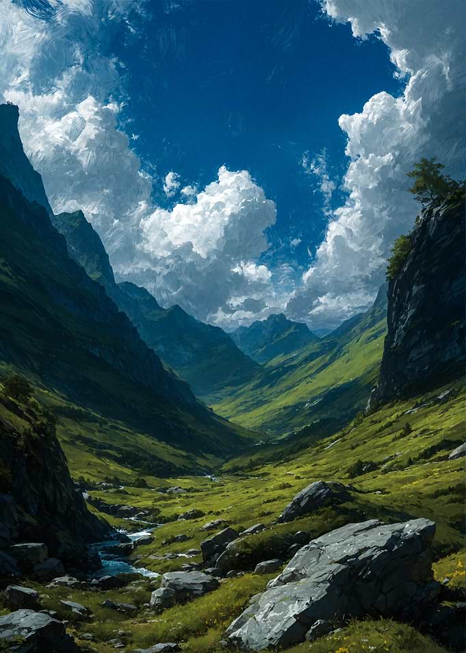 Vast Mountain Valley Under a Cloudy Sky
