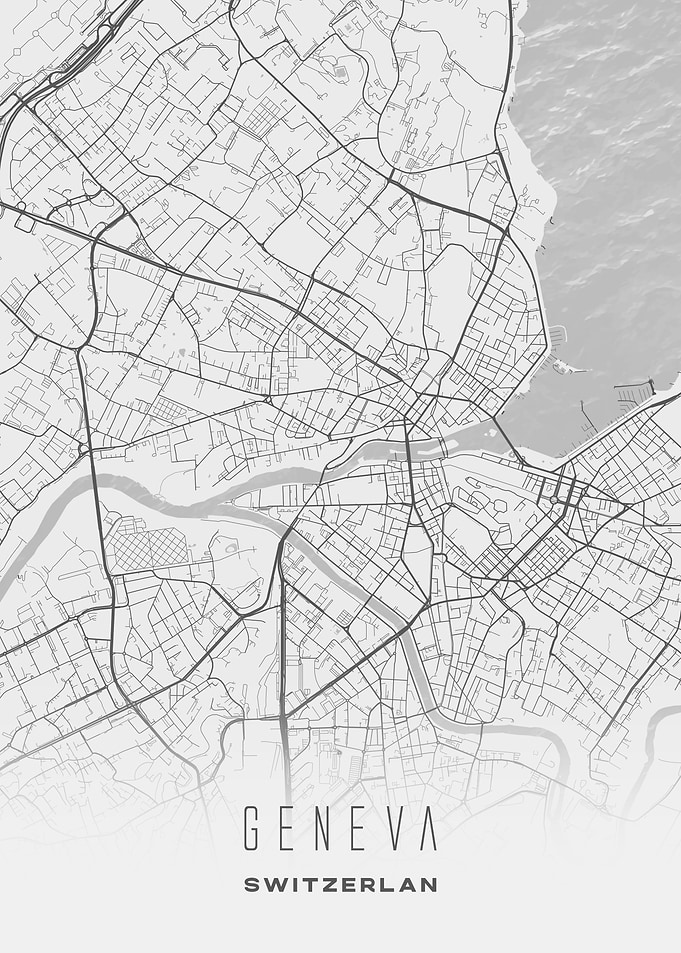 Geneva, Switzerland - Minimal White City Streets Map, Wall Art Poster