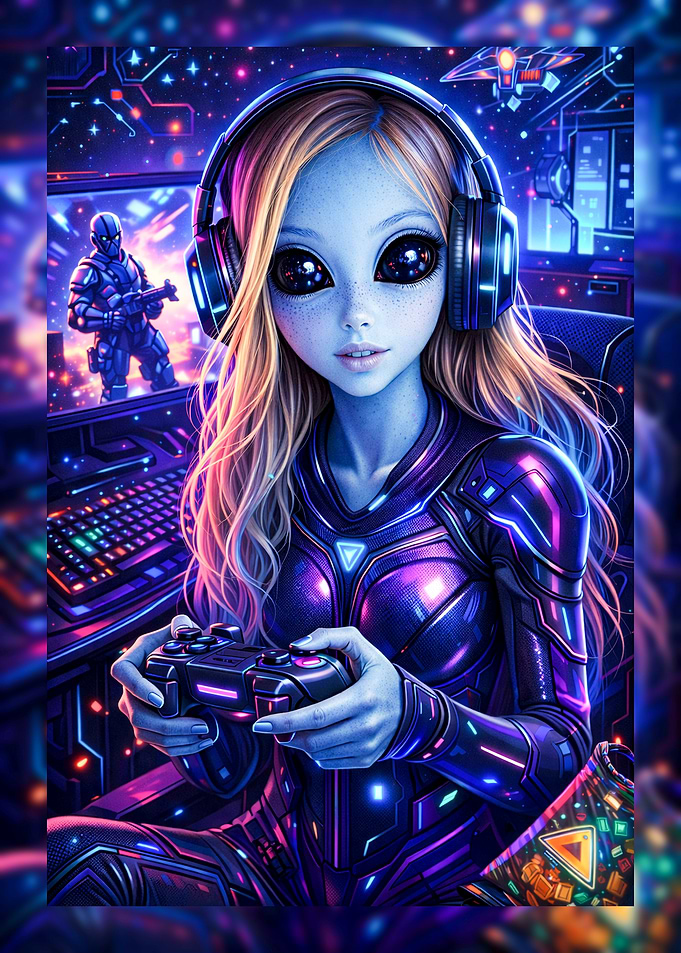 Alien Gamer Girl with Headphones