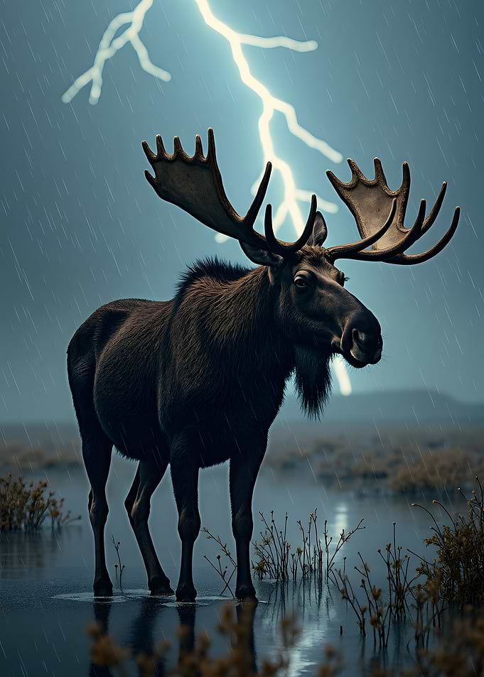 Moose in a thunderstorm