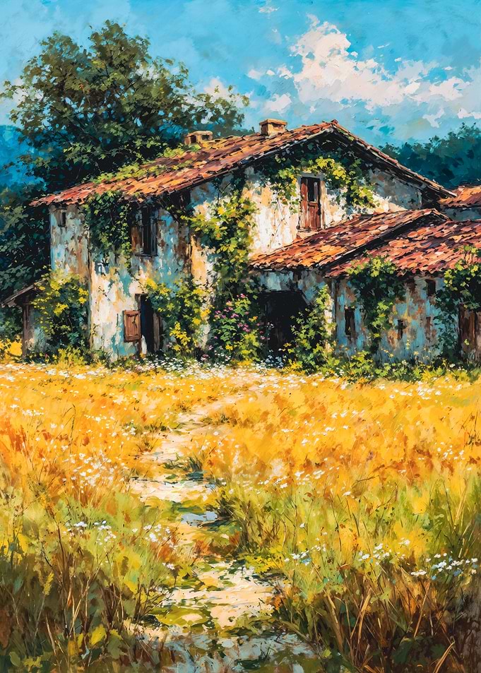 Rustic Cottage In Golden Field