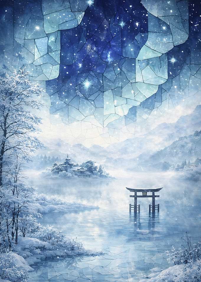Winter Torii Gate in Starry Night