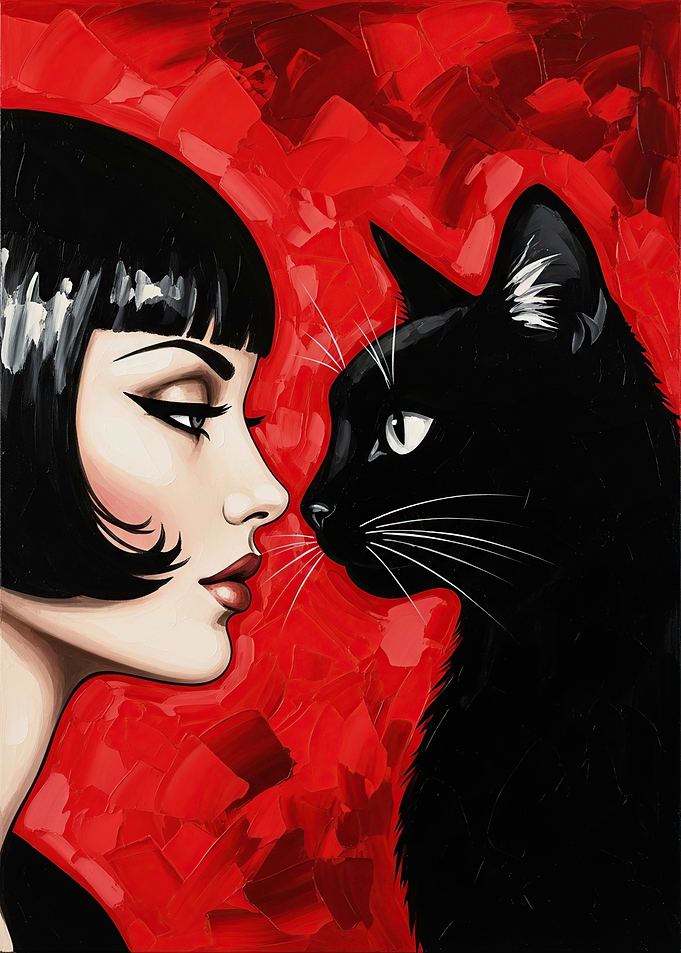Woman and Black Cat Portrait