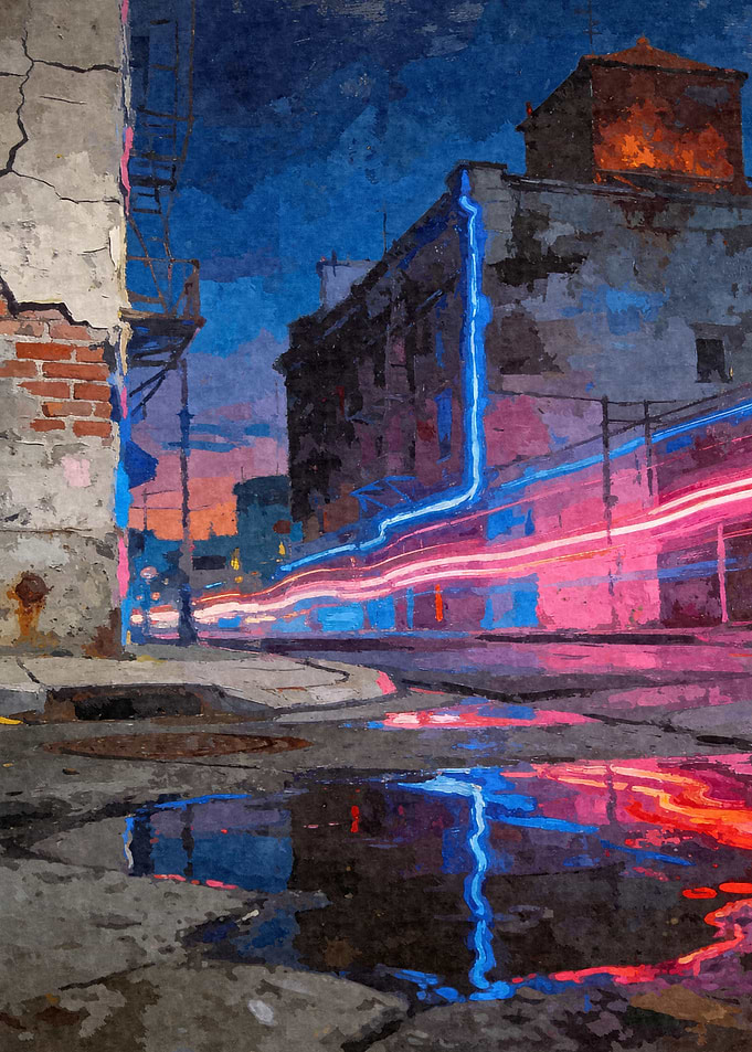 Neon City Street at Night