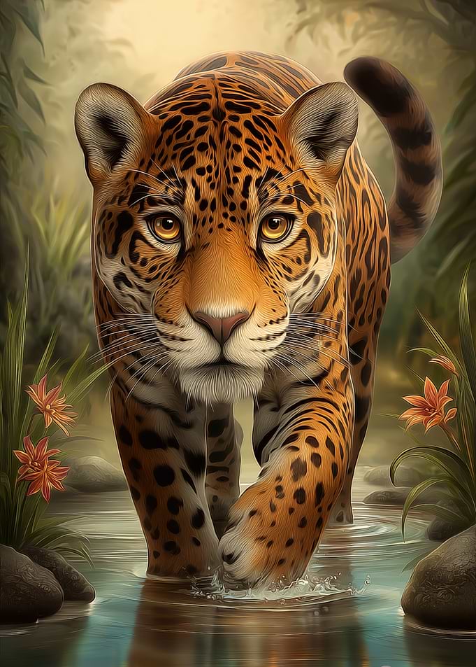 Jaguar Walking Through Water