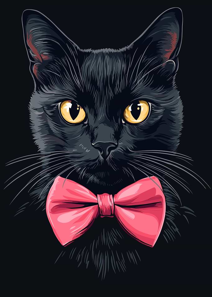 Black Cat with Pink Bowtie