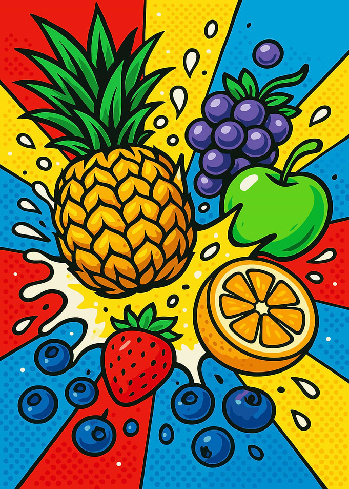 Vibrant Fruit Splash Illustration