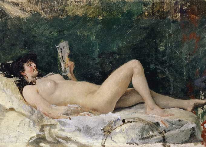 Woman reclining with a fan