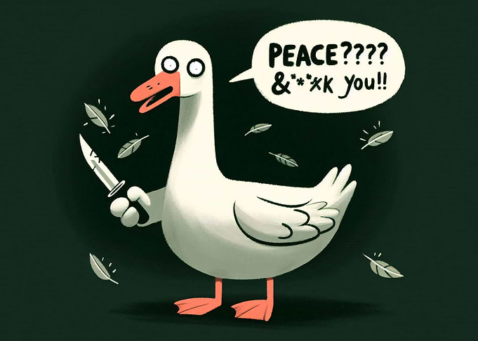 Angry Goose with Knife and Speech Bubble