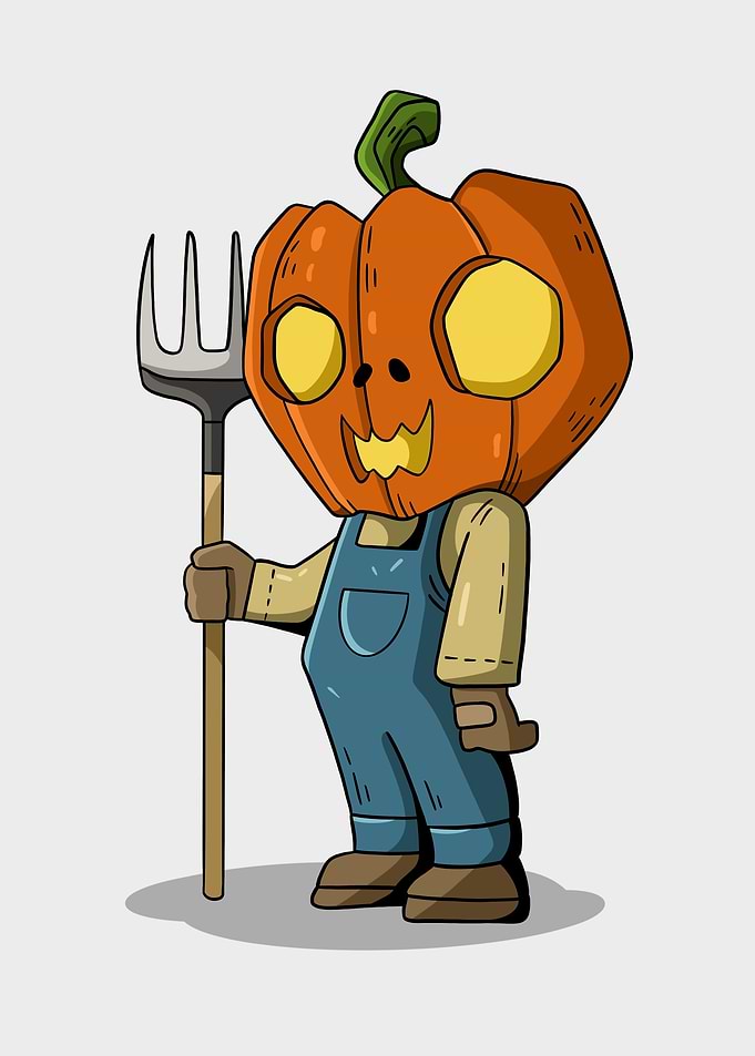 Pumpkin Head Farmer with Pitchfork