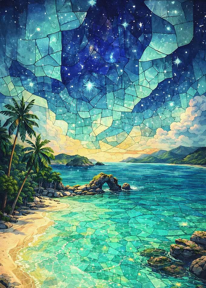 Tropical Beach Under a Starry Sky