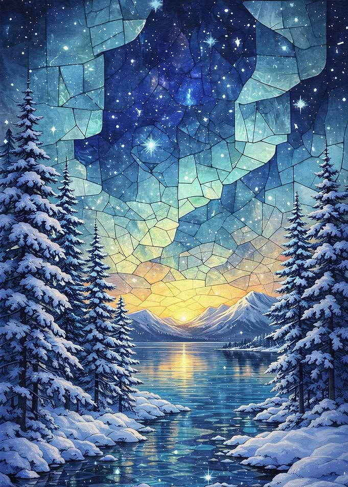 Winter Night Sky Landscape