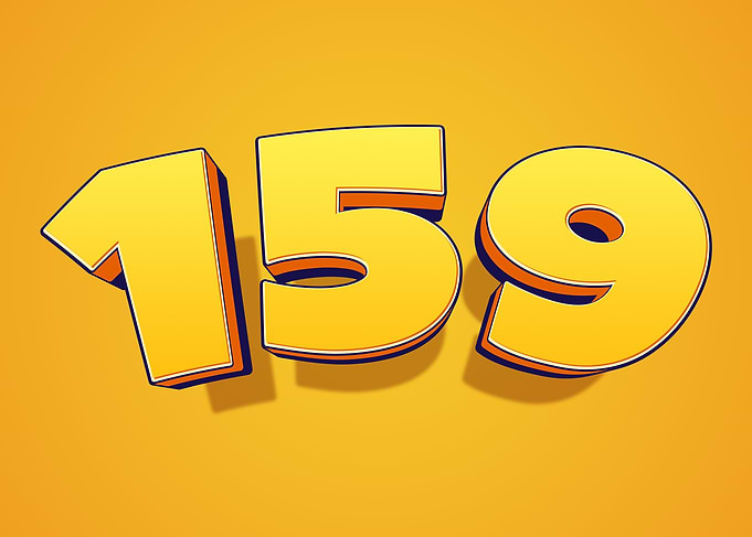 Number 159 in 3D Yellow Font