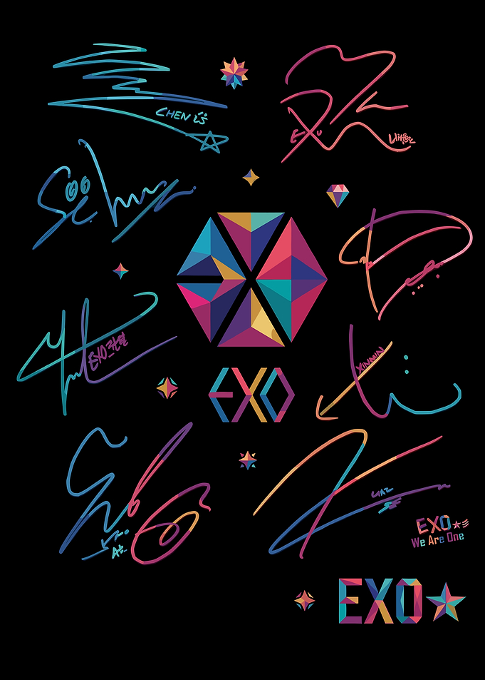 EXO K-Pop Group Signatures and Logo