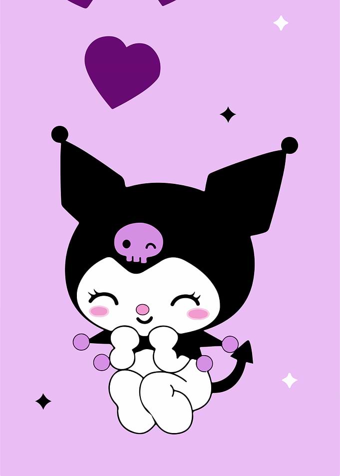Kuromi Sitting with Hearts and Stars