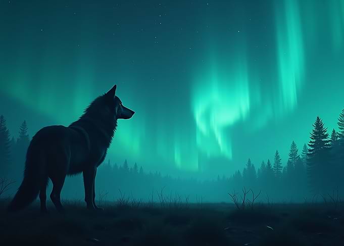 Wolf Under the Aurora Borealis