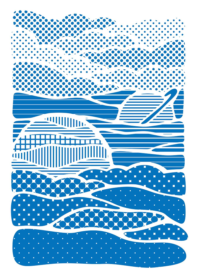 Abstract Blue Landscape with Patterns