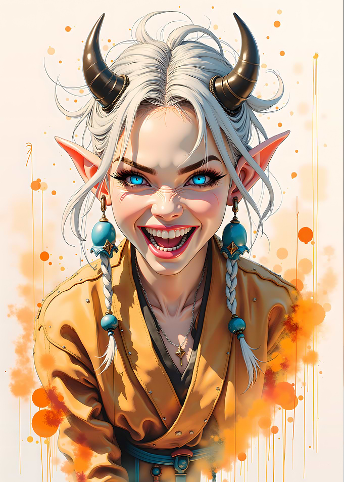 Anime Demon Girl with Blue Eyes