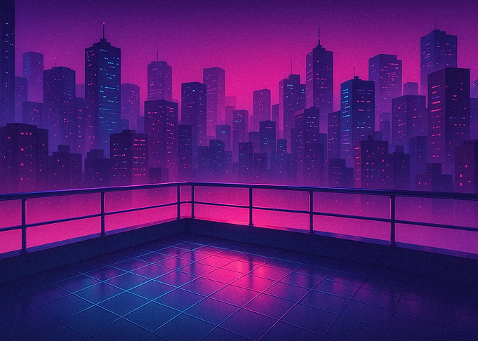 Cyberpunk City Rooftop View