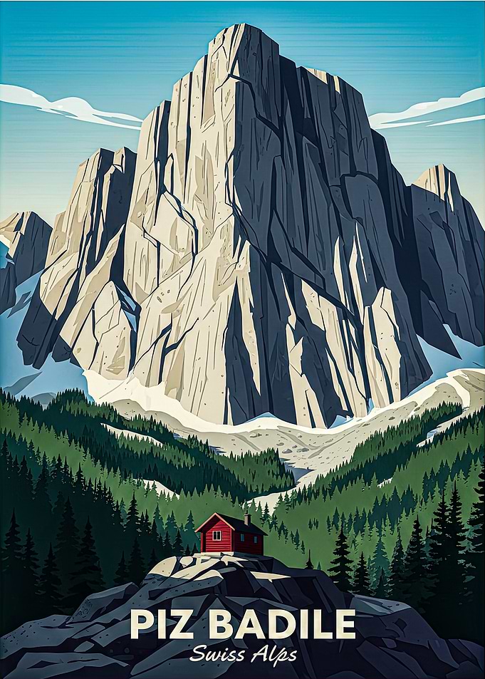 Piz Badile Swiss Alps Vintage Poster