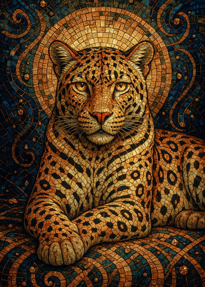 Majestic Leopard Golden Mosaic Portrait