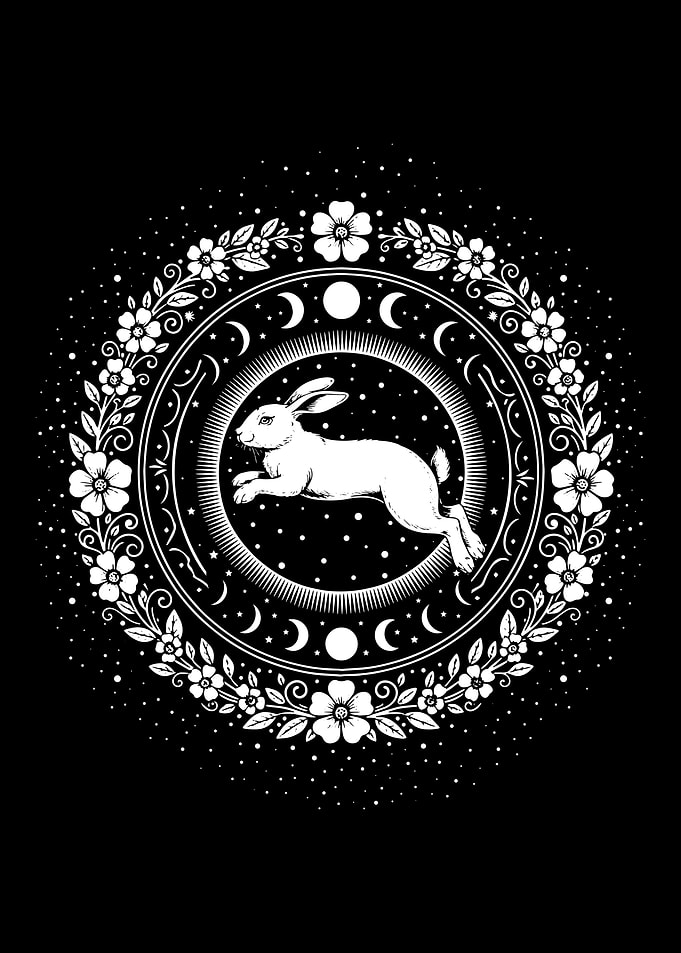 White Rabbit in Celestial Floral Wreath