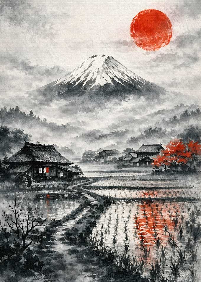 Mount Fuji Village Sunrise