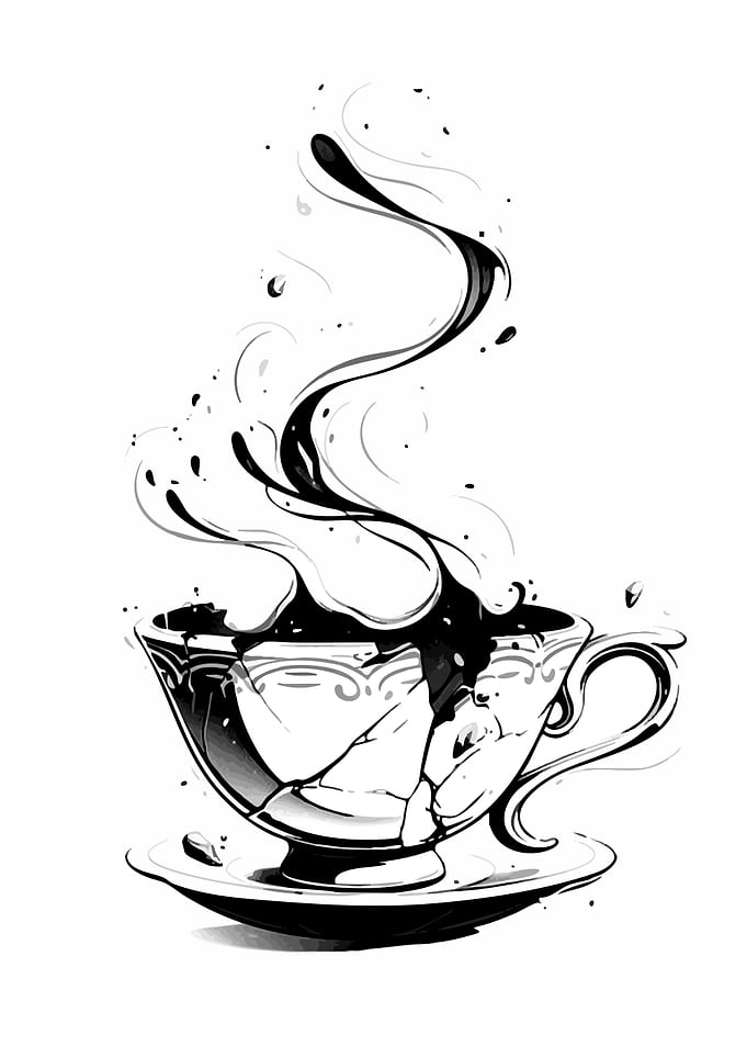 Broken Teacup with Spilling Ink