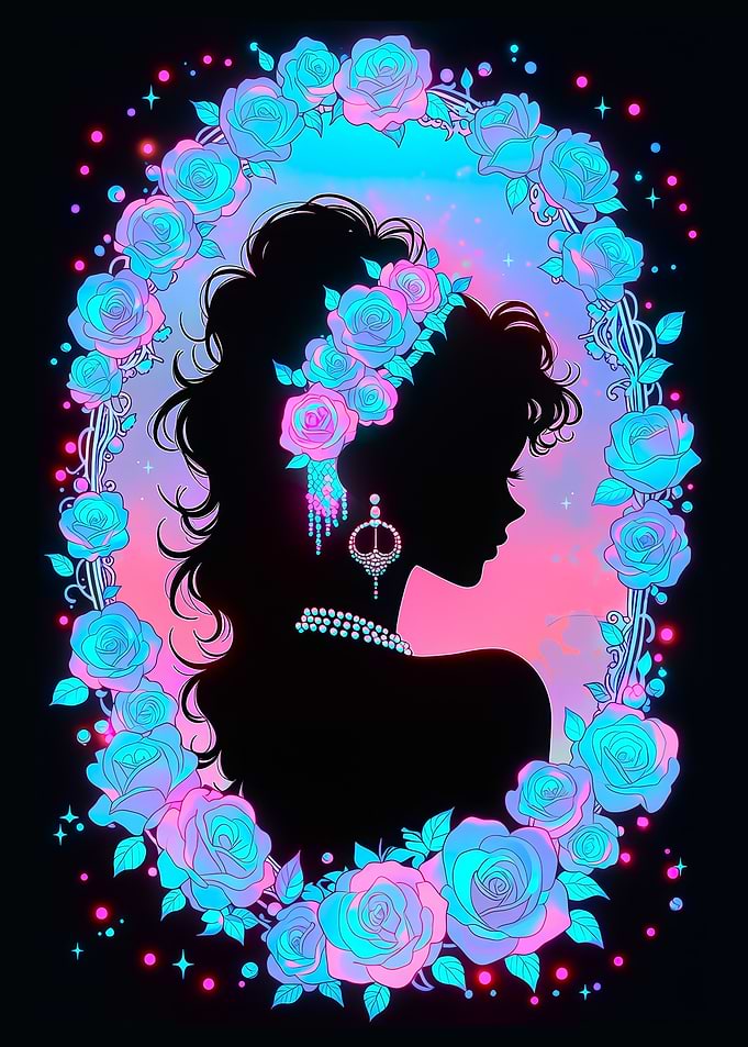 Silhouette Woman with Crystal Roses