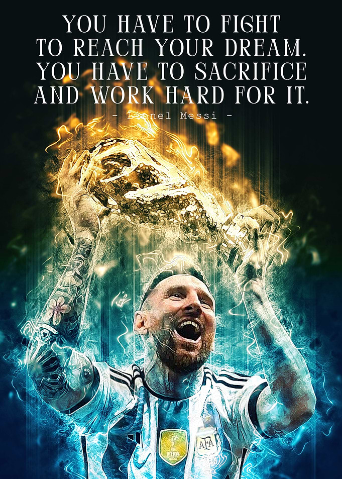Lionel Messi holding the World Cup trophy