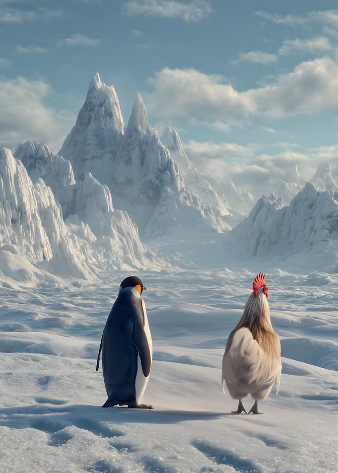 But why Penguin and Chicken in Snowy Mountains