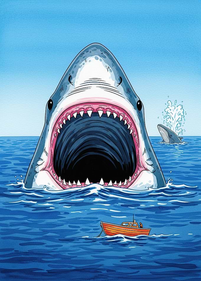 Giant Shark Attacks Small Boat